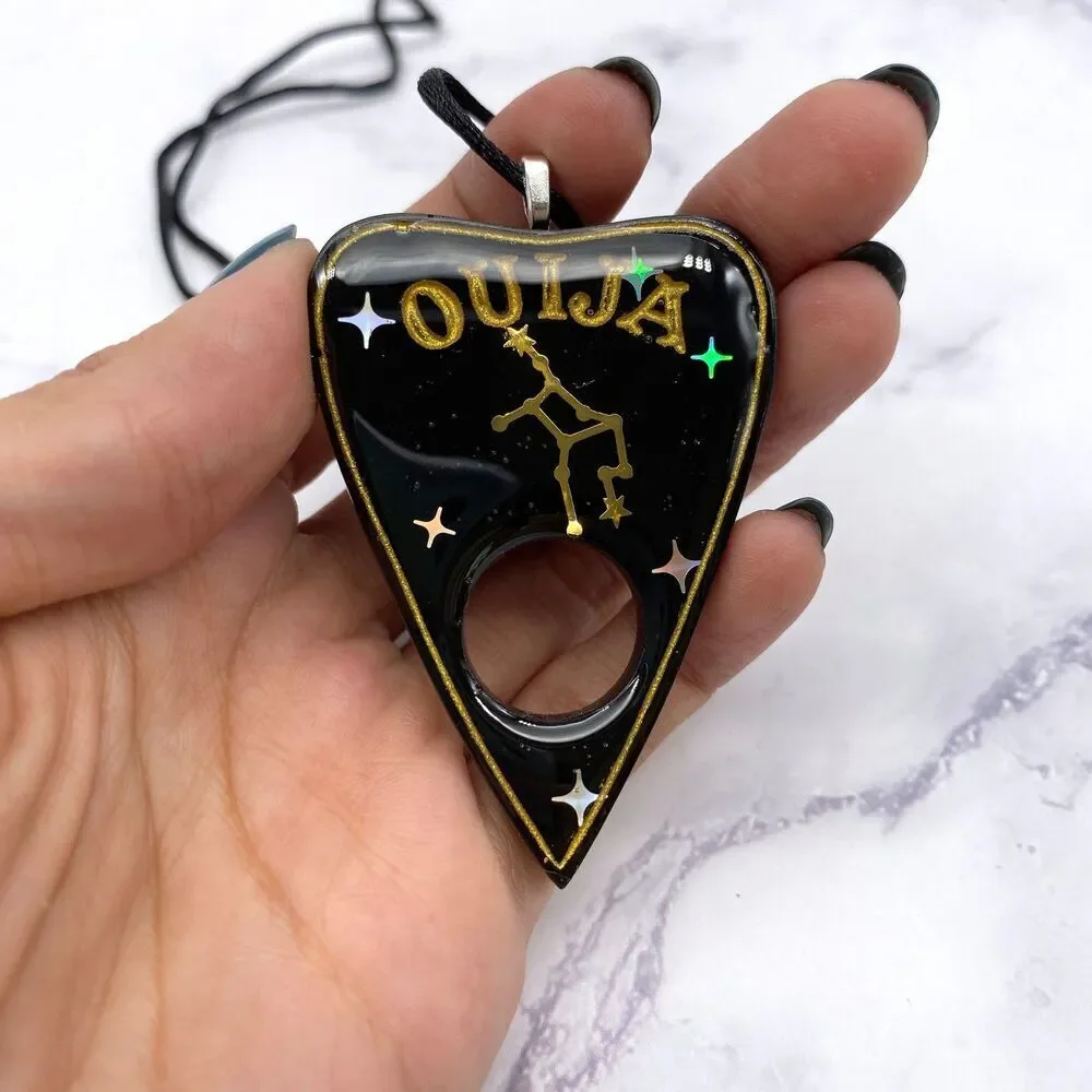 Black Virgo Zodiac Ouija Planchette Necklace Divination Witch Occult Jewelry